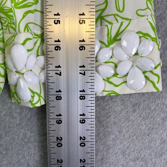 Lilly Pulitzer Tunic Womens 2 White Green Silk Blend Floral Beaded Tropical Boho - Picture 5 of 12
